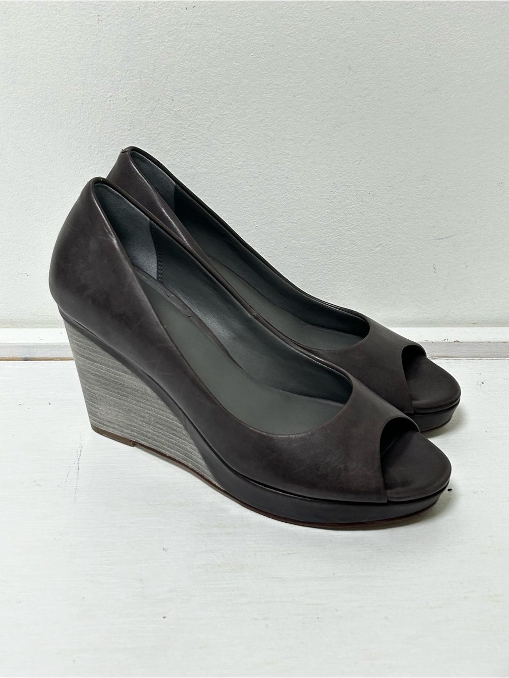Cole Haan Brown‎ Leather Peep Toe Wedge Pumps Women’s Size 7B